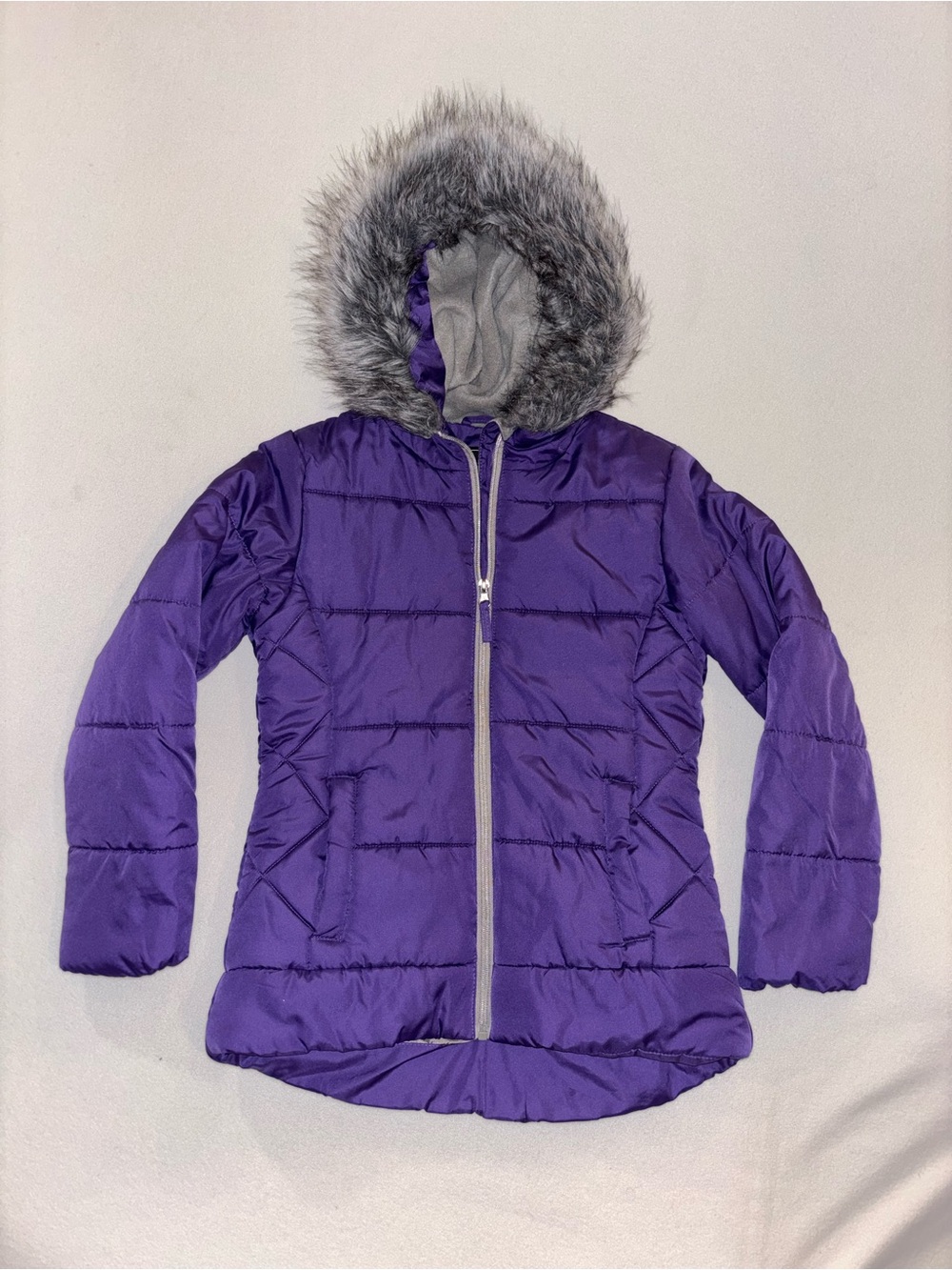R 1881 by S. Rothschild Purple Faux Fur Hood Puffer Jacket Girls M 10/12